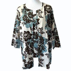 Hot Cotton Floral Twin Set Shirt Jacket & Tank Top Womens S/M Cotton Lagenlook